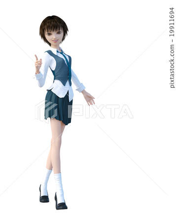 Female student perming 3DCG illustration material 19911694