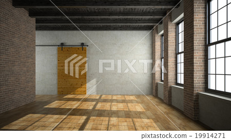 Empty loft room with wooden door 3D rendering 19914271