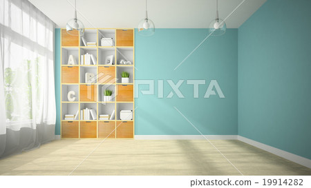 Stock Illustration: Empty room with niche shelfs 3D rendering