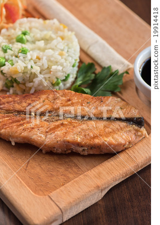 Grilled salmon with rice Grilled salmon with rice 19914418