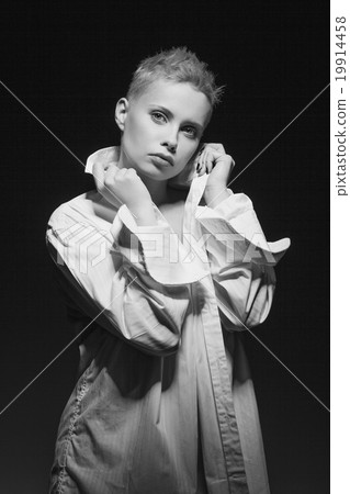 Beautiful young woman in white men shirt Beautiful young woman in white men shirt 19914458