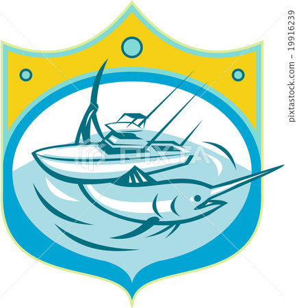 Blue Marlin Charter Fishing Boat Retro 19916239