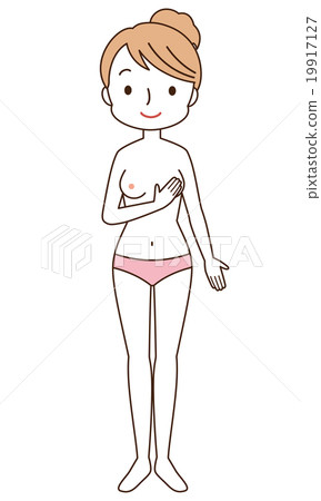Line art woman self checking for Breast Cancer. Vector female