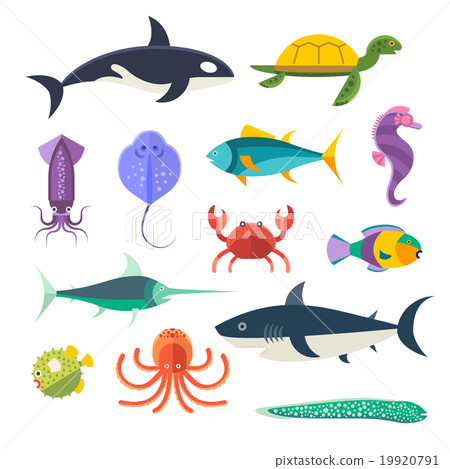 Vector set of sea marine fish and animals Vector set of sea marine fish and animals 19920791