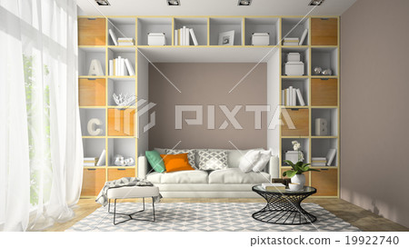 Interior of room with shelf wall 3D rendering 19922740