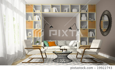 Interior of room with two white armchair 3D render 19922743