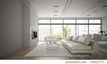 Interior of the loft with modern fireplace  19922771