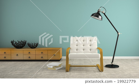 Part interior with black lamp and white armchair Part interior with black lamp and white armchair 19922779