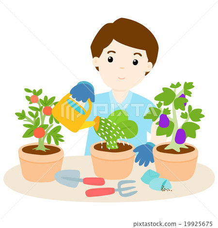 happy man watering plants cartoon vector happy man watering plants cartoon vector 19925675