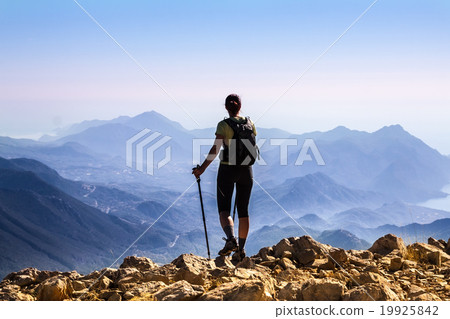 tourist woman on the top of mount, tourist woman on the top of mount, 19925842