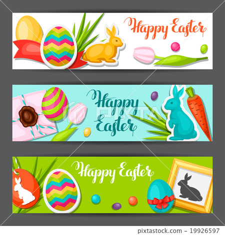 Happy Easter banners with decorative objects, eggs 19926597