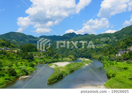 Tenryu河沿岸的長野縣安南町Yasuu村邊界 Tenryu河沿岸的長野縣安南町Yasuu村邊界 19926605
