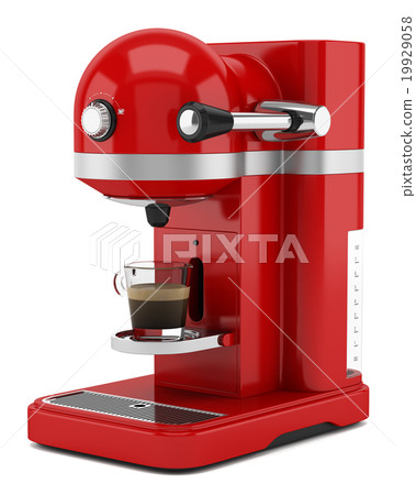 red coffee machine isolated on white background 19929058