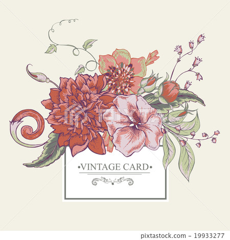 Vintage botanical greeting card with blooming 19933277