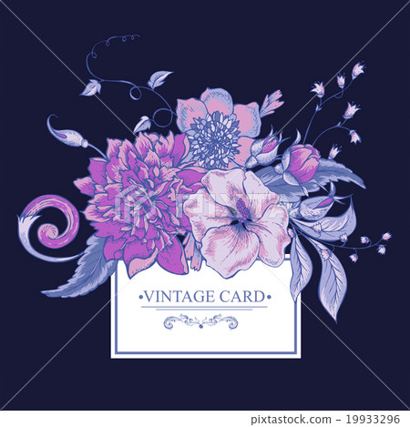 Vintage botanical greeting card with blooming - Stock Illustration ...