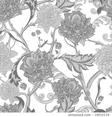 Monochrome seamless pattern with blooming peony 19933319