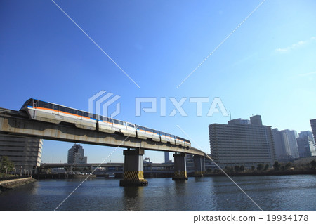 Tokyo Monorail going over the canal (wide angle) 19934178