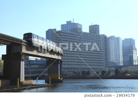 Tokyo monorail going over the canal Tokyo monorail going over the canal 19934179