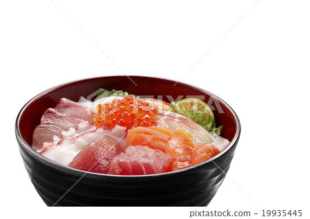 Bowl of rice topped with sashimi Bowl of rice topped with sashimi 19935445