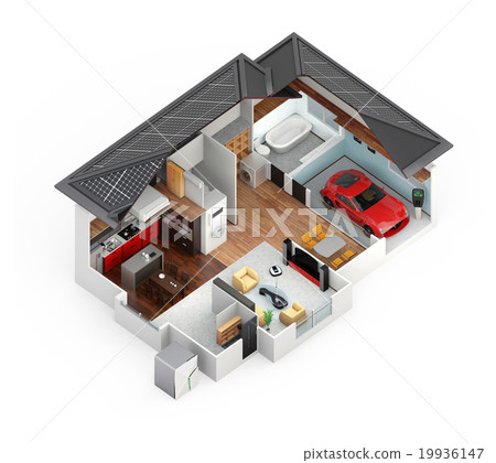 Interior of smart home. Reduce energy consumption by energy-saving home appliances and sell solar power generation 19936147