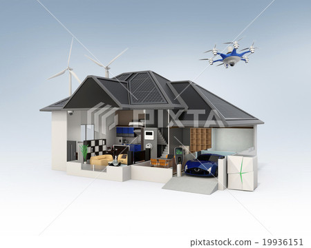 Interior of smart home. Reduce energy consumption by energy-saving home appliances and sell solar power generation 19936151