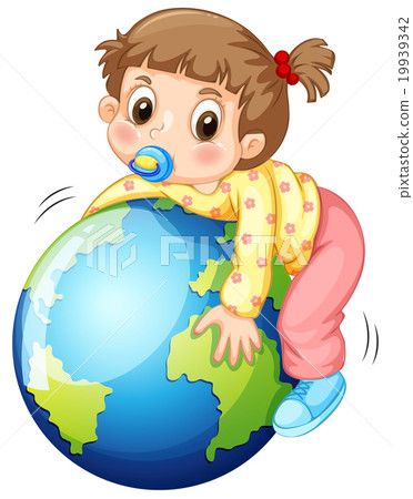 Girl todler hugging the earth Girl todler hugging the earth 19939342