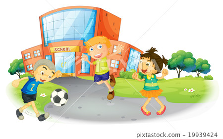Children playing football at the school Children playing football at the school 19939424