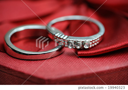 two wedding rings on a red background 19940323