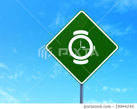 Timeline concept: Hand Watch on road sign Timeline concept: Hand Watch on road sign 19944248
