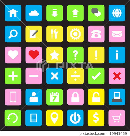 Web icon set on colorful rounded rectangle 19945469