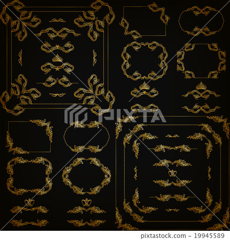 Stock Illustration: Vector set of gold decorative borders, frame