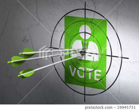 Politics concept: arrows in Ballot target on wall 19945731