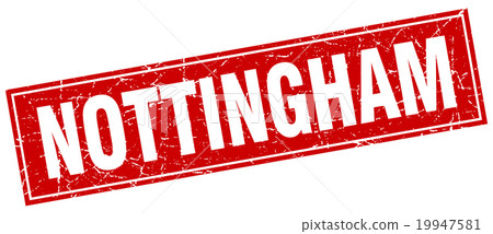 Nottingham red square grunge isolated stamp 19947581