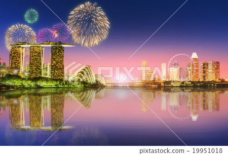 Fireworks in Marina Bay, Singapore Skyline 19951018