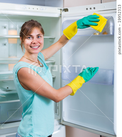 Housewife washing fridge with detergent 19952313