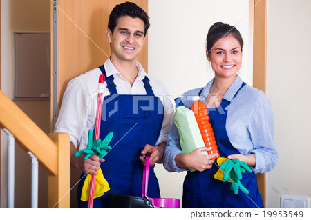 people with supplies ready for cleaning people with supplies ready for cleaning 19953549