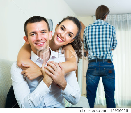 Ex-lover watching girlfriend leaving him Ex-lover watching girlfriend leaving him 19956026