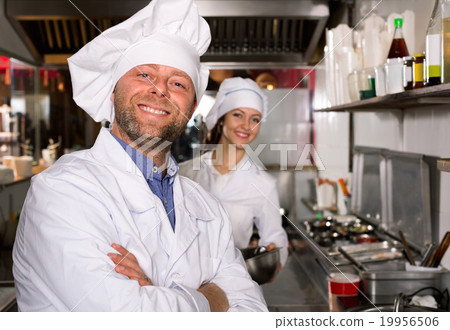 Professional chefs working at take-away 19956506