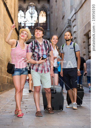 Travelers with travel bags walking 19956593