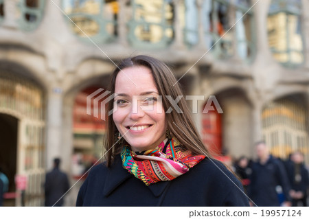 female with Casa Batllo in background female with Casa Batllo in background 19957124