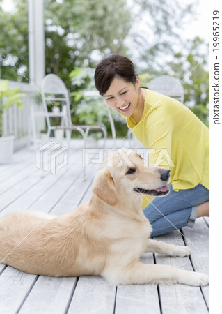 Japanese women and labrador retriever 19965219