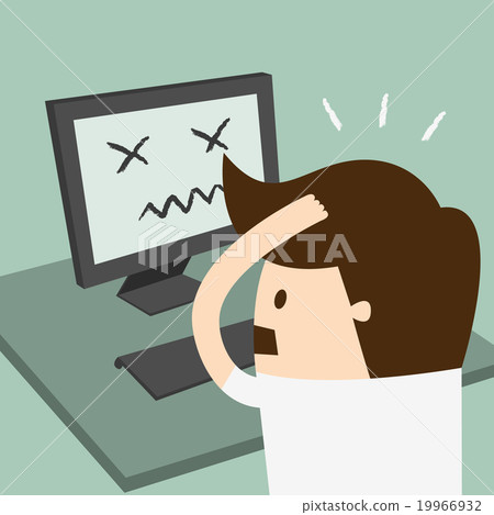 Frustrated man sitting desperate over work at desk 19966932