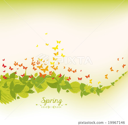 spring leaves and butterflies background - Stock Illustration [19967146 ...