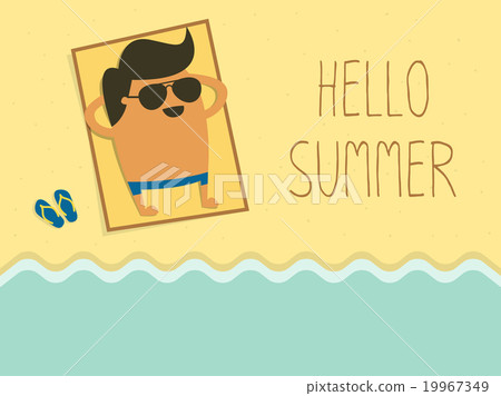 young man sunbathing on a beach 19967349