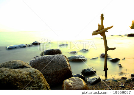 beach stone coast water frozen landscape 19969097