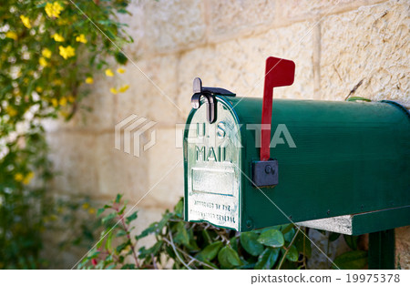 US post mail letter box with red flag US post mail letter box with red flag 19975378