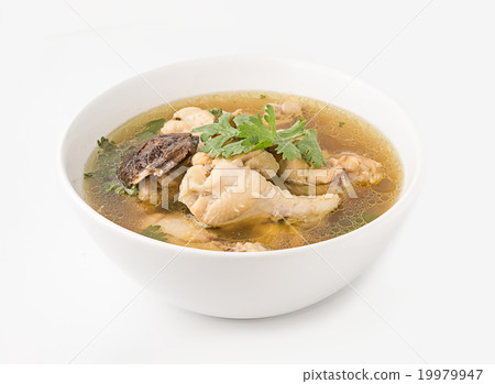 Traditional chicken broth on white background 19979947