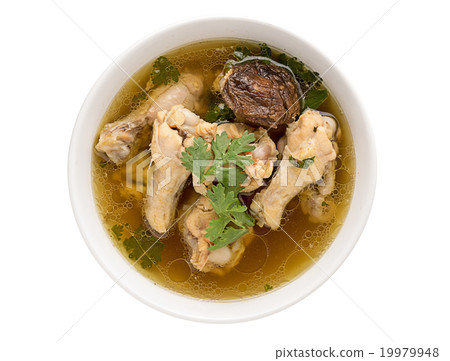 Traditional chicken broth on white background 19979948