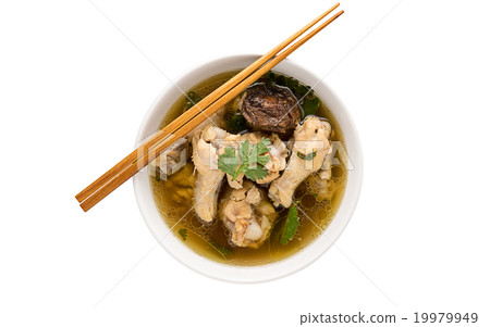 Traditional chicken broth on white background 19979949