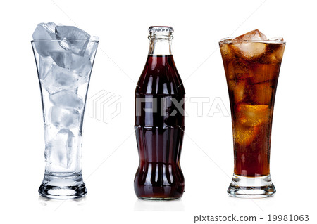 Bottle of cola with two glasses isolated on white 19981063